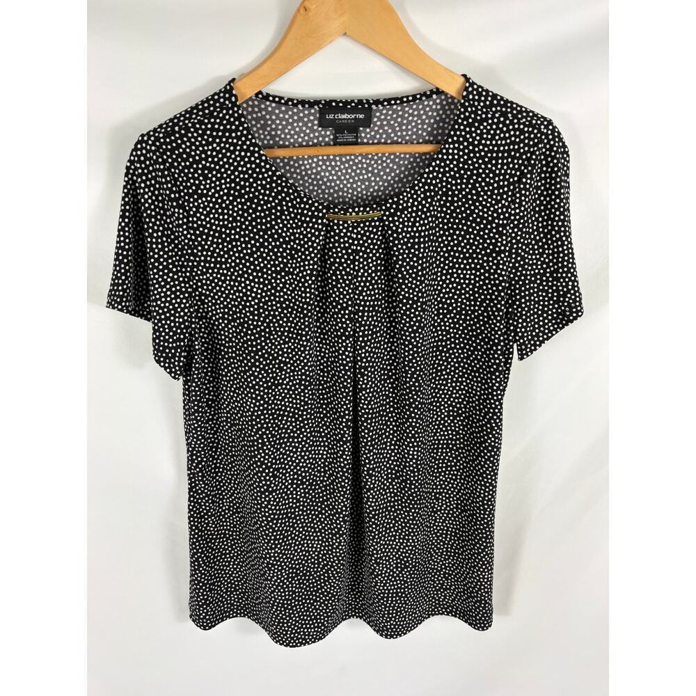 Liz Claiborne Career Patterned Short Sleeve Blouse Size Large